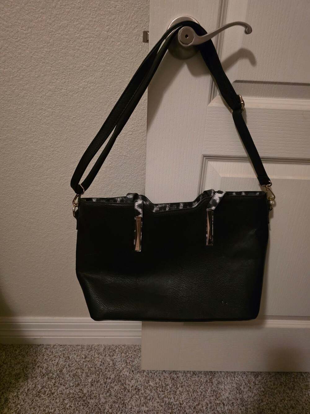 Mia K Collection Faux Leather Tote Bag with Animal Print Trim and Matching Walle